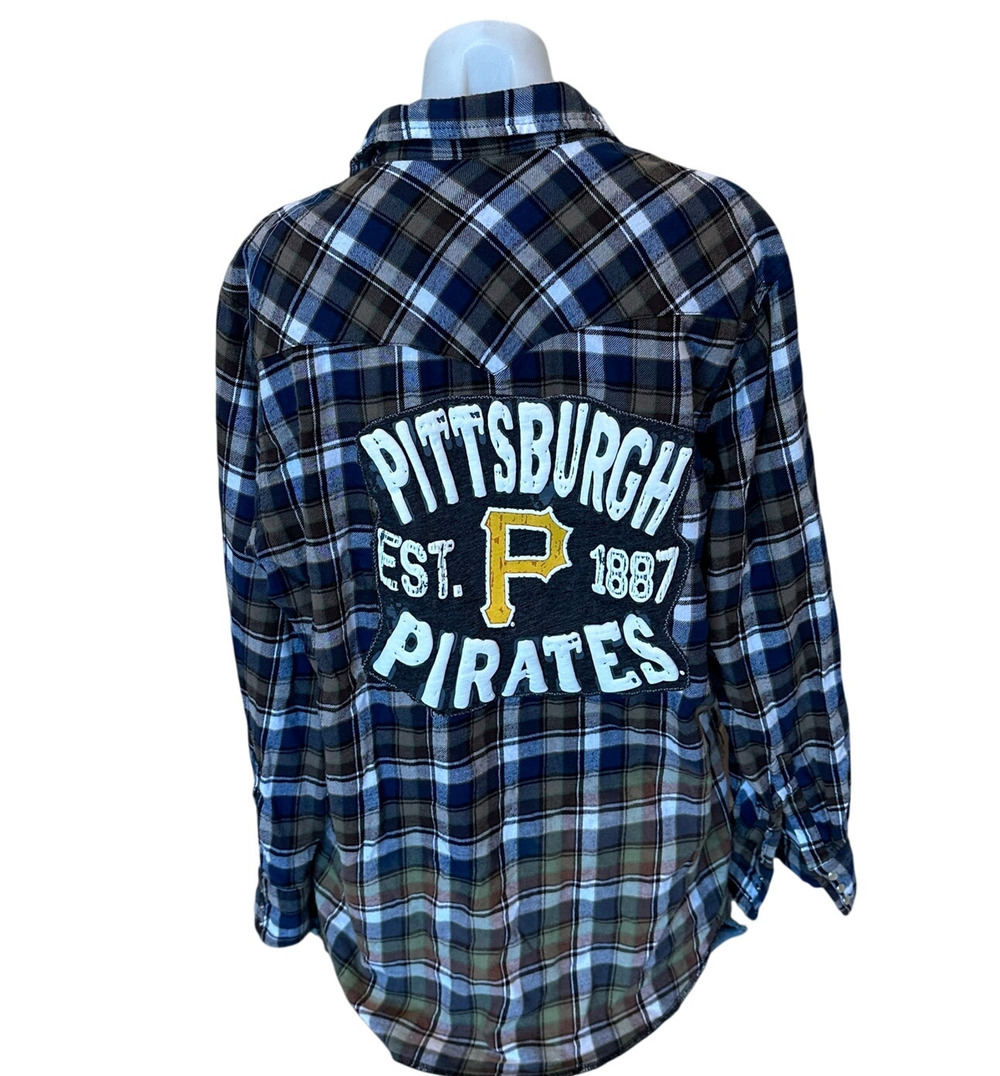 Pittsburgh Pirates Baseball Plaid Flannel Shirt XXL Oversized Shacket Unique